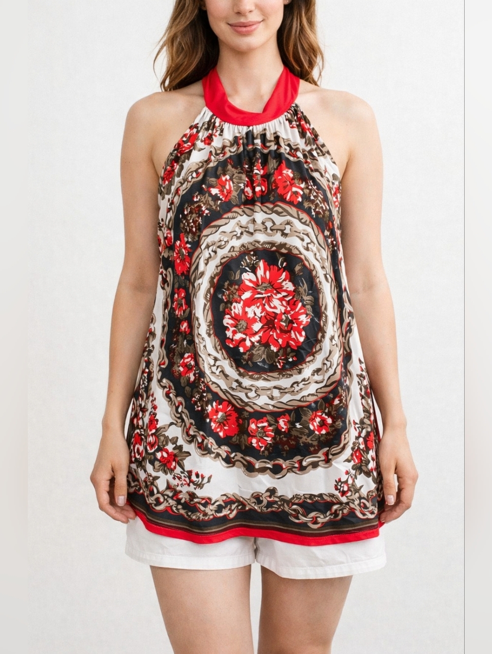 Red Floral Halter Swing Tunic